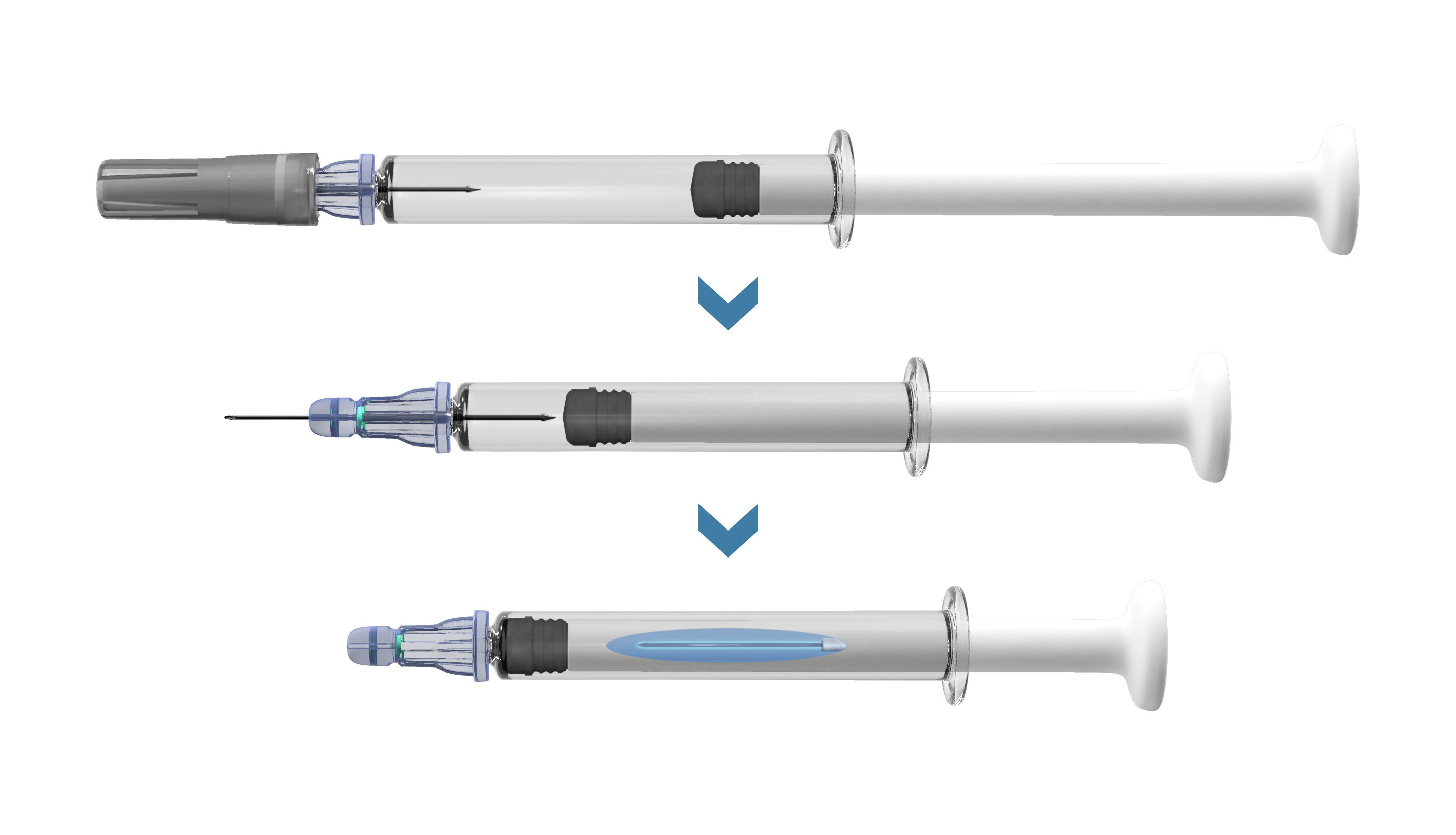 Figure 2: With the Credence Companion®, the user performs the injection, receives end-of-dose cues and then the needle automatically retracts into the syringe, preventing re-use.